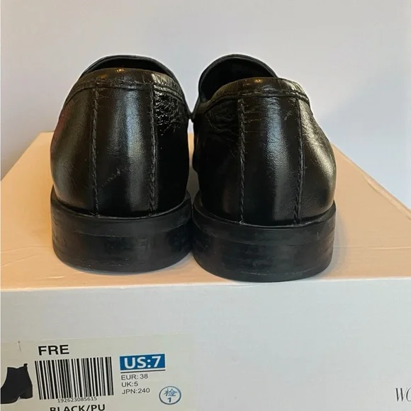 Michael Kors Black Leather Loafers Size 7M Gold Logo Slip-On Flats - Picture 7 of 8